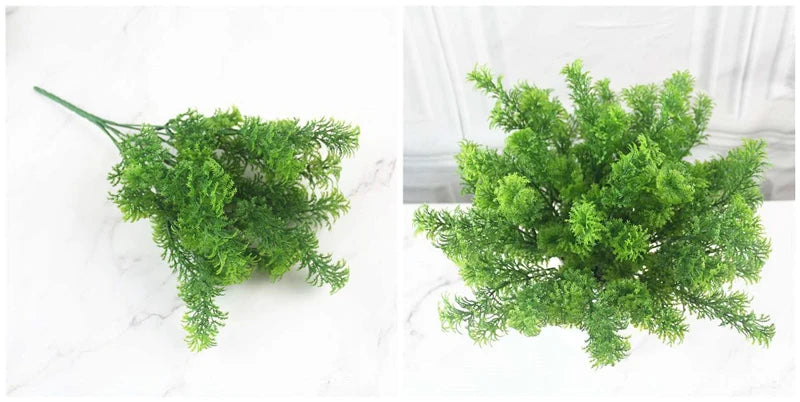 Artificial Fern Grass Bouquet – 7-Branch Green Plastic Plant