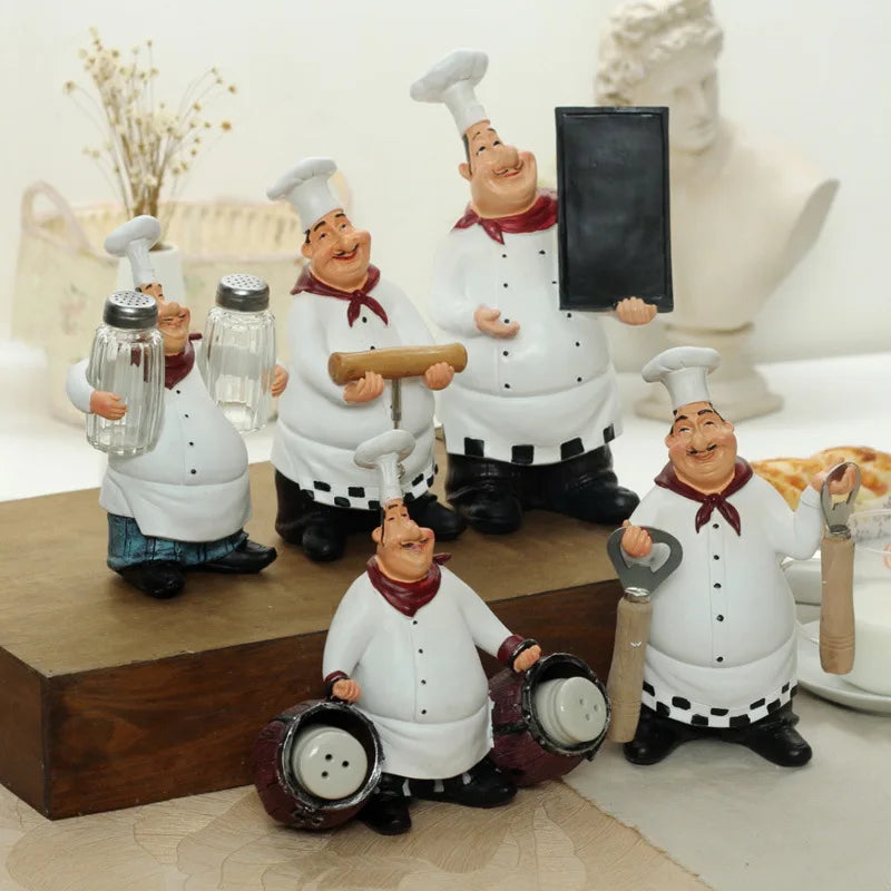 Resin Chef Figurines with Bottle Opener and Message Board - Bar & Kitchen Decor