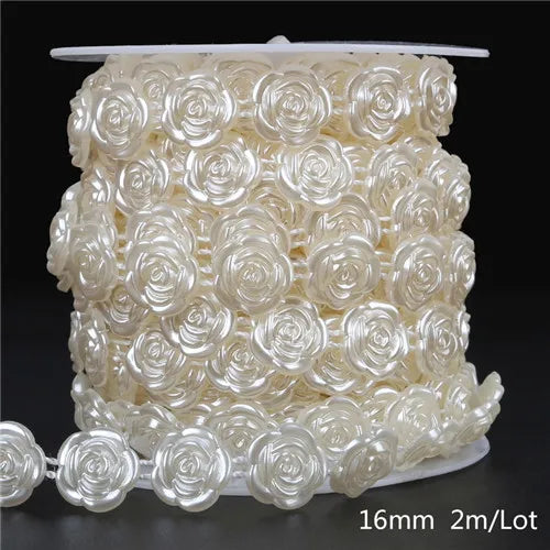 Ivory pearl bead garland featuring small rose-shaped beads for wedding and event decoration