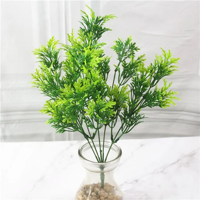 Artificial Fern Grass Bouquet – 7-Branch Green Plastic Plant