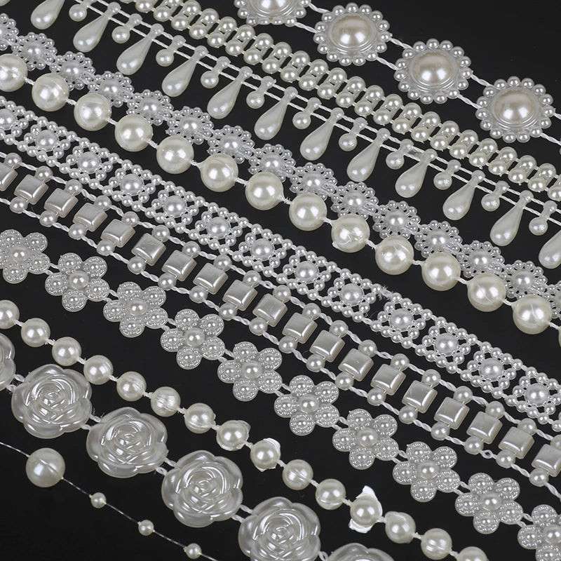 Ivory pearl bead garland featuring multiple strands of round and flower-shaped beads for wedding and event decoration
