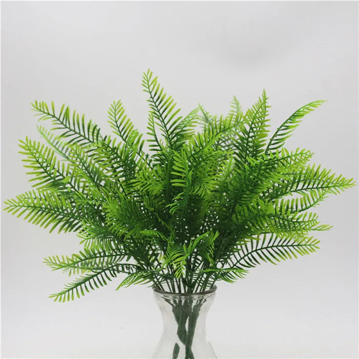 Artificial Fern Grass Bouquet – 7-Branch Green Plastic Plant