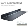 A matte black wall shelf designed for stain resistance and fadeless finish.