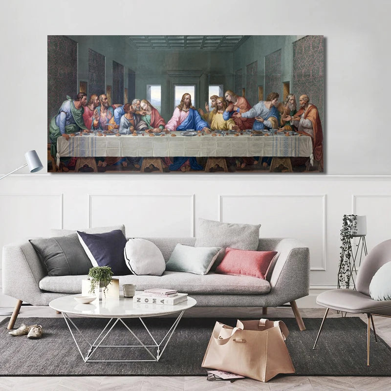 A painting of The Last Supper canvas wall art featuring a Renaissance masterpiece print.