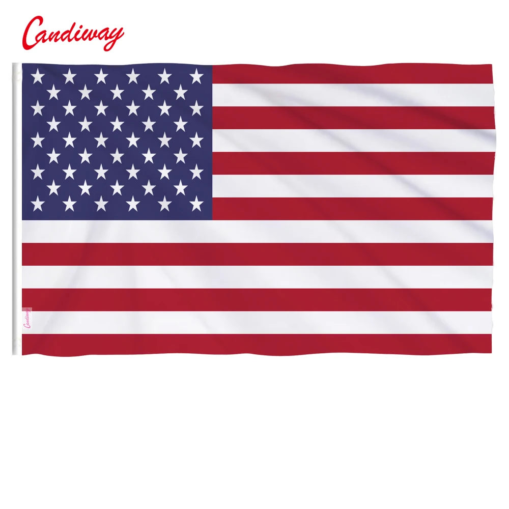 A realistic depiction of the American flag waving, featuring red and white stripes and a blue field with white stars.