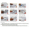 Instructions showing the steps to apply waterproof vinyl decals onto a wall using a transfer film and card.