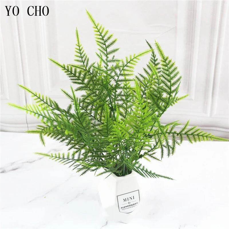 Artificial Fern Grass Bouquet – 7-Branch Green Plastic Plant