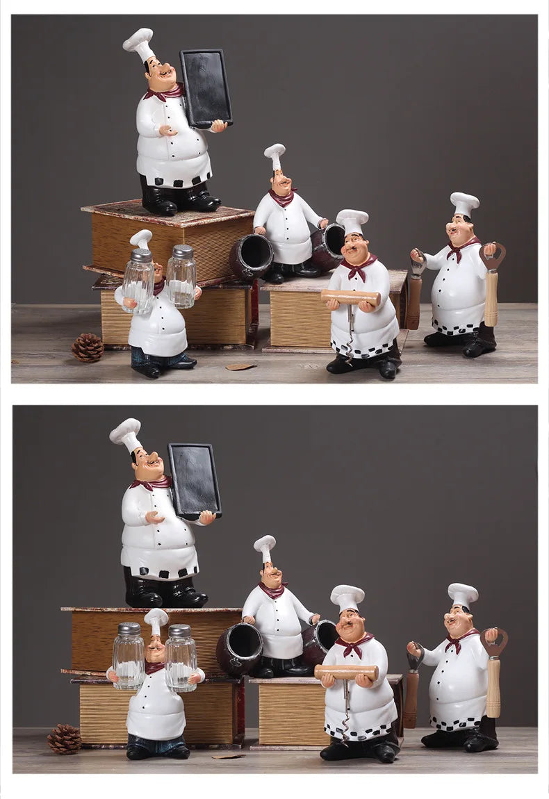 Resin Chef Figurines with Bottle Opener and Message Board - Bar & Kitchen Decor