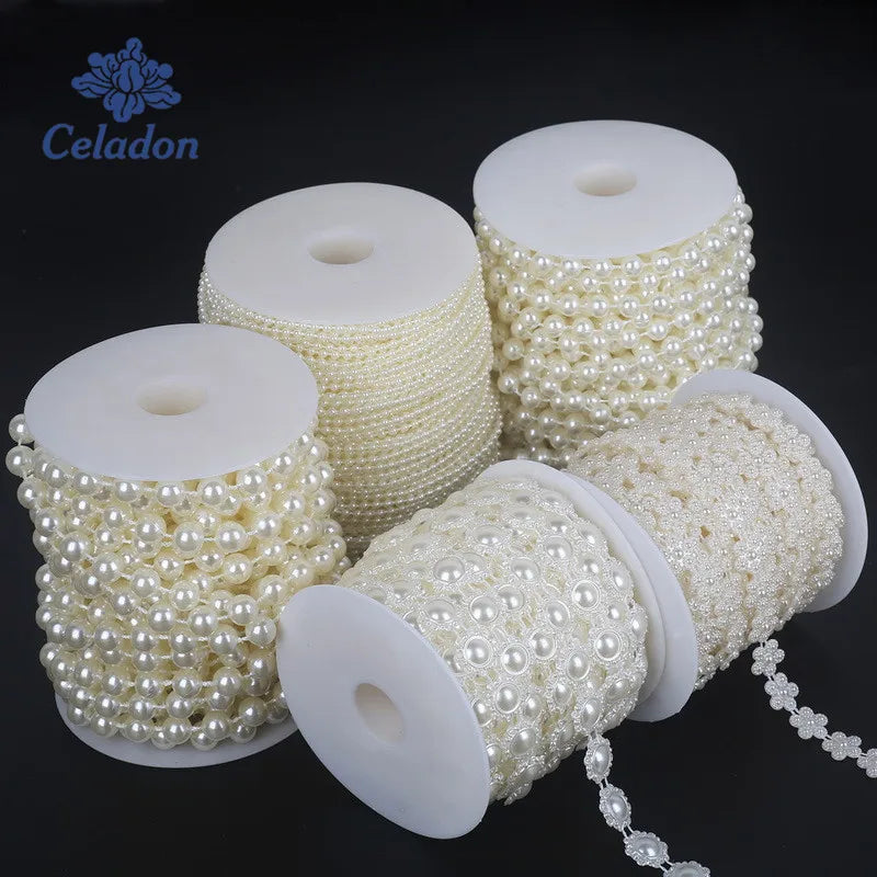 Rolls of ivory pearl beads used for wedding and event decoration