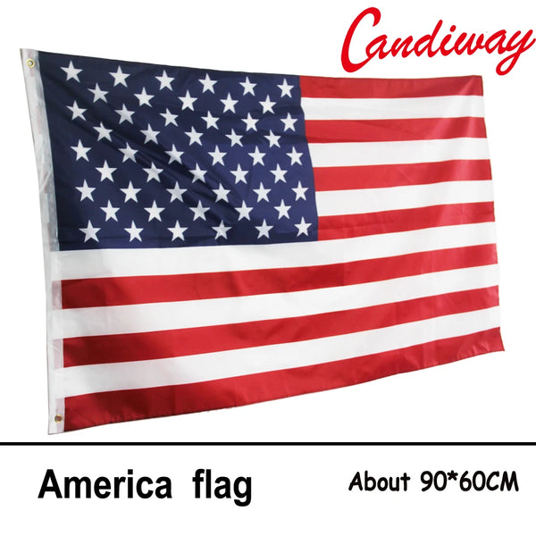 A large American flag banner measuring about 90x60cm with stars and stripes.
