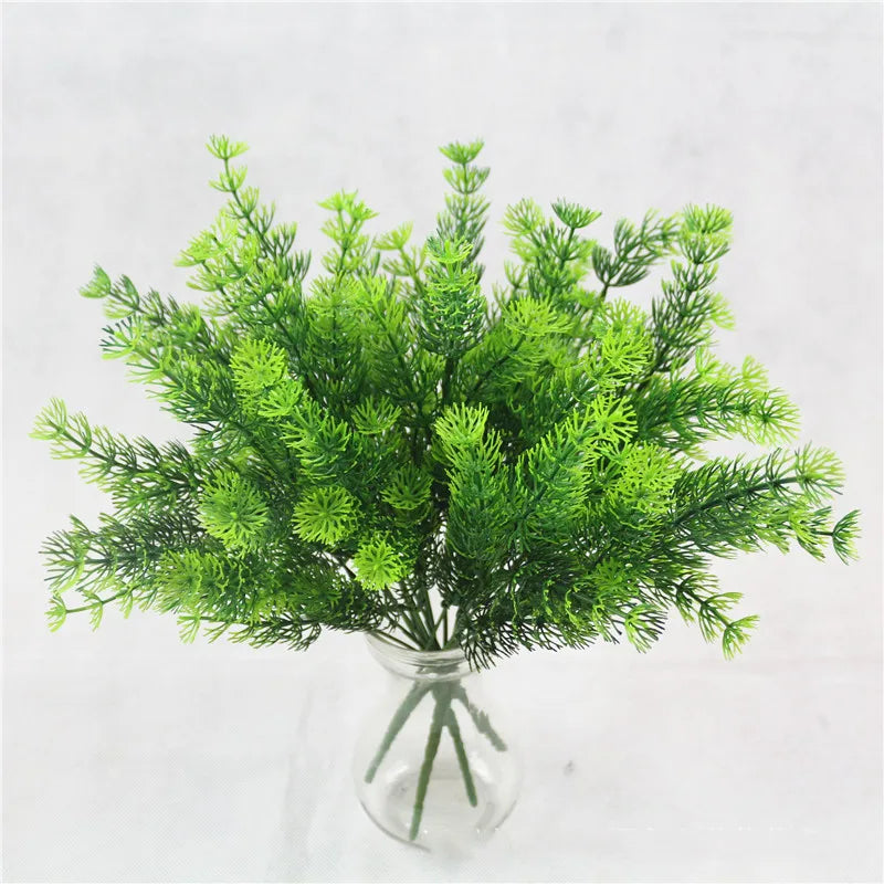 Artificial Fern Grass Bouquet – 7-Branch Green Plastic Plant