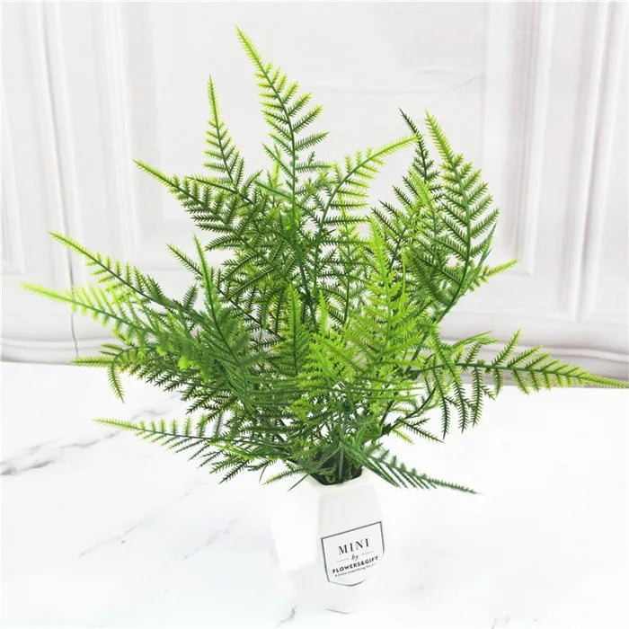 Artificial Fern Grass Bouquet – 7-Branch Green Plastic Plant