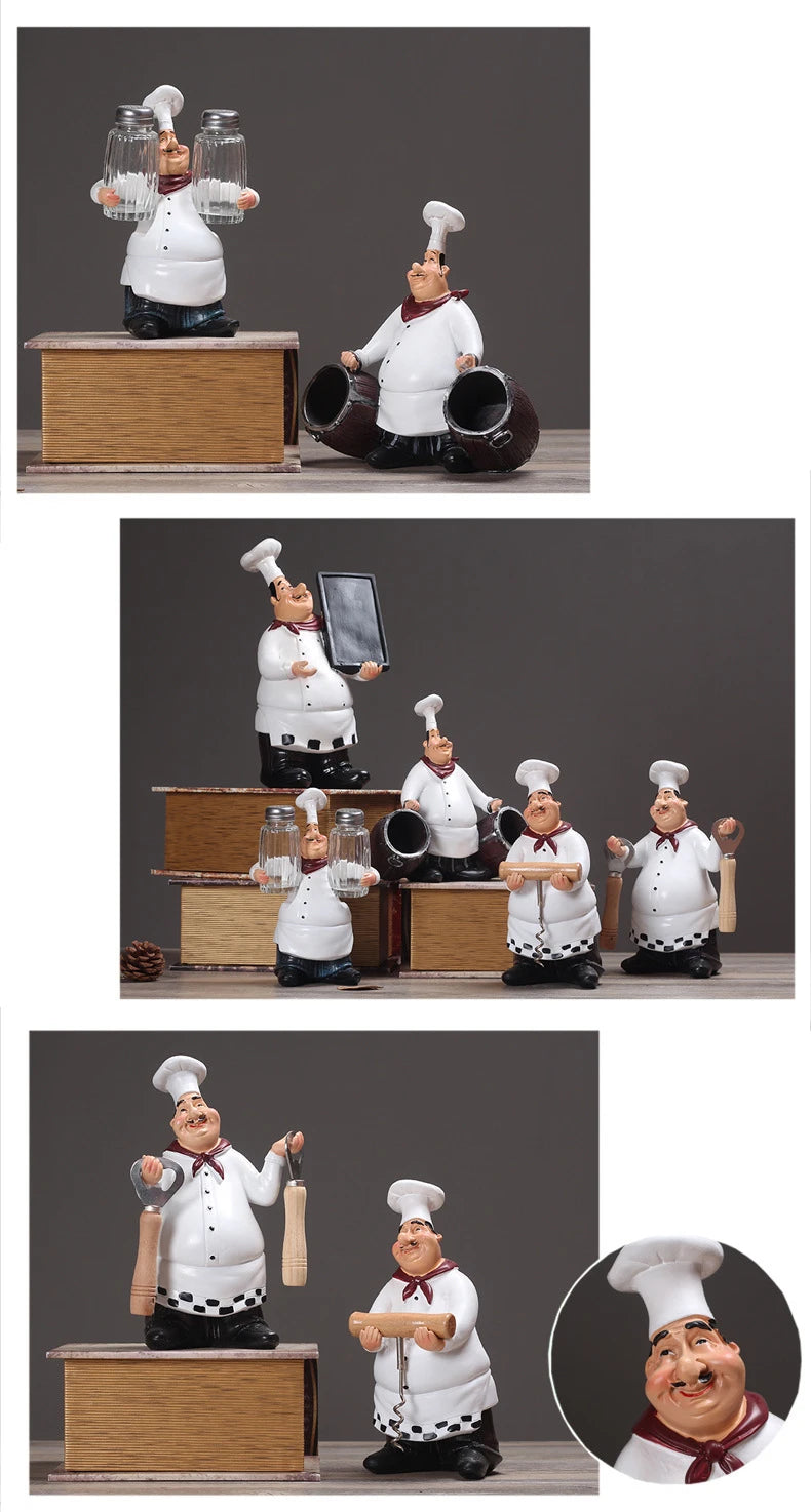 Resin Chef Figurines with Bottle Opener and Message Board - Bar & Kitchen Decor
