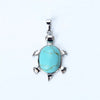Silver pendant necklace featuring a light blue marbled natural stone shaped like an animal.