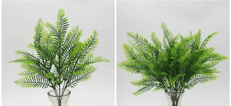 Artificial Fern Grass Bouquet – 7-Branch Green Plastic Plant