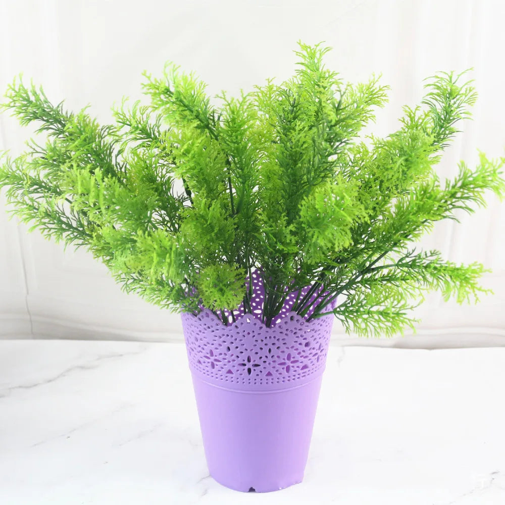 Artificial Fern Grass Bouquet – 7-Branch Green Plastic Plant