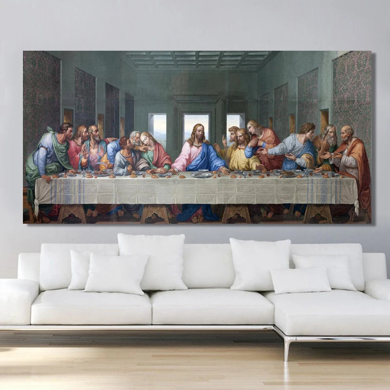 A painting of The Last Supper depicting a group of figures gathered around a table.