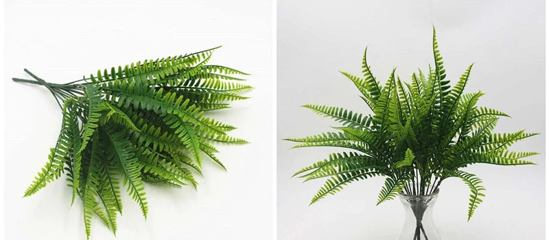 Artificial Fern Grass Bouquet – 7-Branch Green Plastic Plant