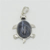 Silver pendant necklace featuring a polished oval natural stone with blue and gray striations.
