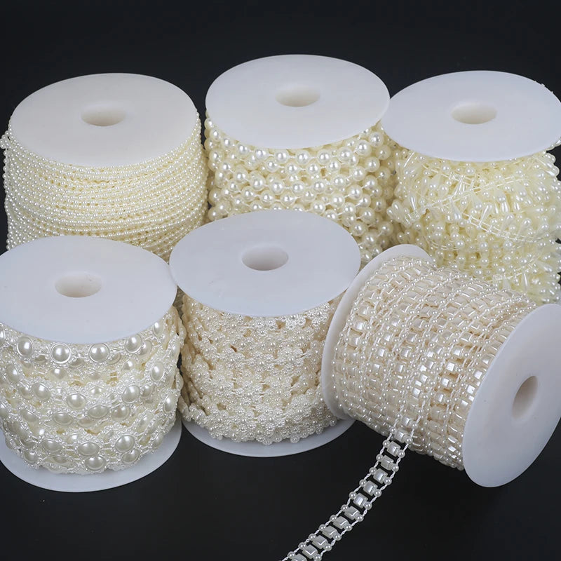 Rolls of ivory pearl bead garland for wedding and event decoration