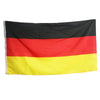 A horizontal black, red, and gold tricolor flag displayed flat against a white background.