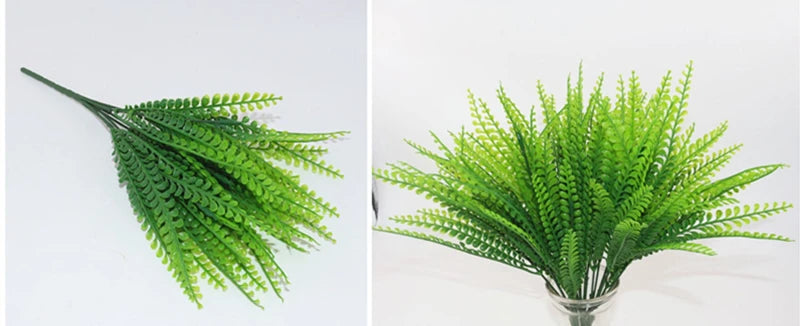 Artificial Fern Grass Bouquet – 7-Branch Green Plastic Plant
