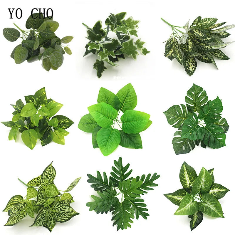 Artificial fern and leaf sprigs used for home decor