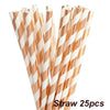 A bundle of 25 clear and gold striped straws for parties