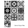 A set of ten black and white mandala tile stickers for decorative wall art