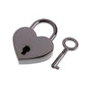A vintage heart-shaped mini padlock and key set with a silver finish.