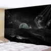 A dark tapestry depicting a moon and nebulas against a starry night sky.