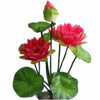 Artificial lotus flower bunch with green frog accent featuring vibrant red and green petals.