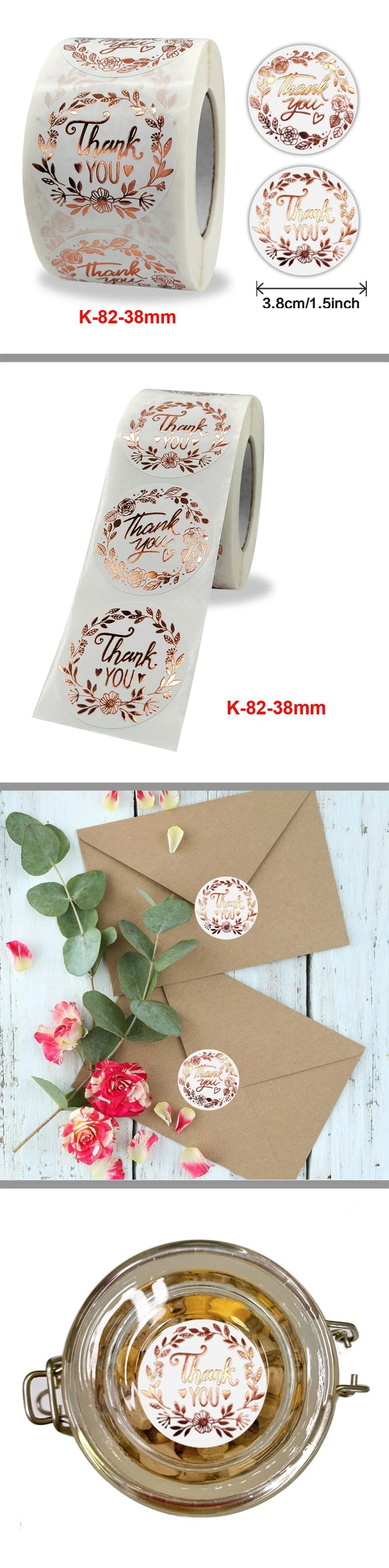 Gold foil thank you sealing stickers in round labels for envelopes and gifts