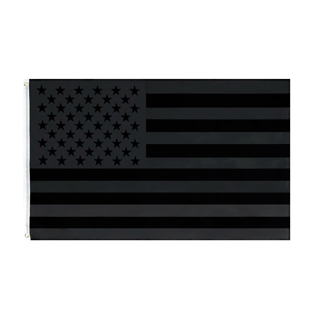 A black flag featuring the American flag design with stars and stripes.