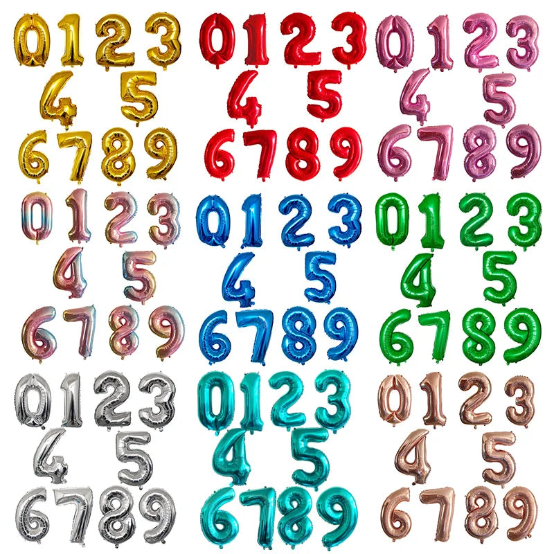 Gradient Rose Red Foil Number Balloons for Birthday & Party Decor