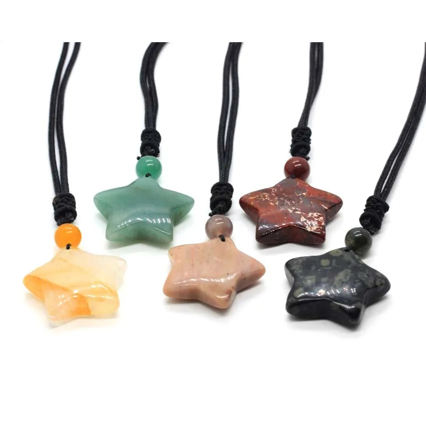 Natural Crescent Moon & Star Stone Pendant Necklace