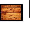 A set of wooden backdrop covers for baby shower and party decor, including a smartphone, tablet, and monitor.