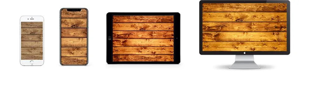 A set of wooden backdrop covers for baby shower and party decor, including a smartphone, tablet, and monitor.