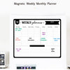 A magnetic weekly monthly planner showing weekly plans with space for daily entries and appointments