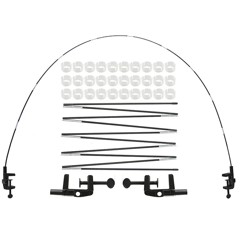 Reusable balloon arch kit with various sticks and connectors for creating decorative arches.