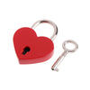 A vintage red heart-shaped mini padlock and its corresponding key.