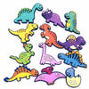 A set of twelve colorful cartoon dinosaur PVC shoe charms featuring various dinosaur shapes and colors.