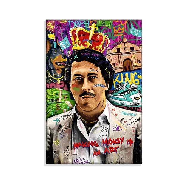 Abstract graffiti canvas wall art print featuring a portrait of a man with vibrant colors and graffiti elements