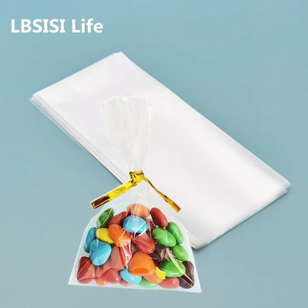 Clear Cellophane Gift Bags with Gold Twist Ties – 100 Pack
