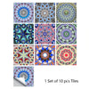 A set of ten colorful mandala tiles for decorative wall art