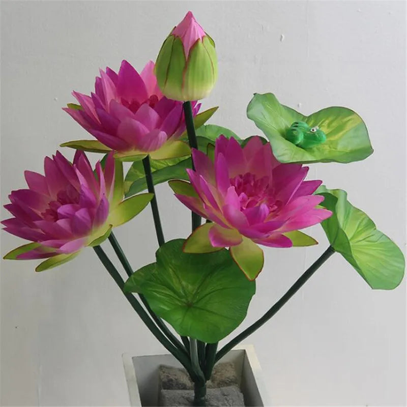 Artificial lotus flower bunch with pink and green accents featuring a small green frog.