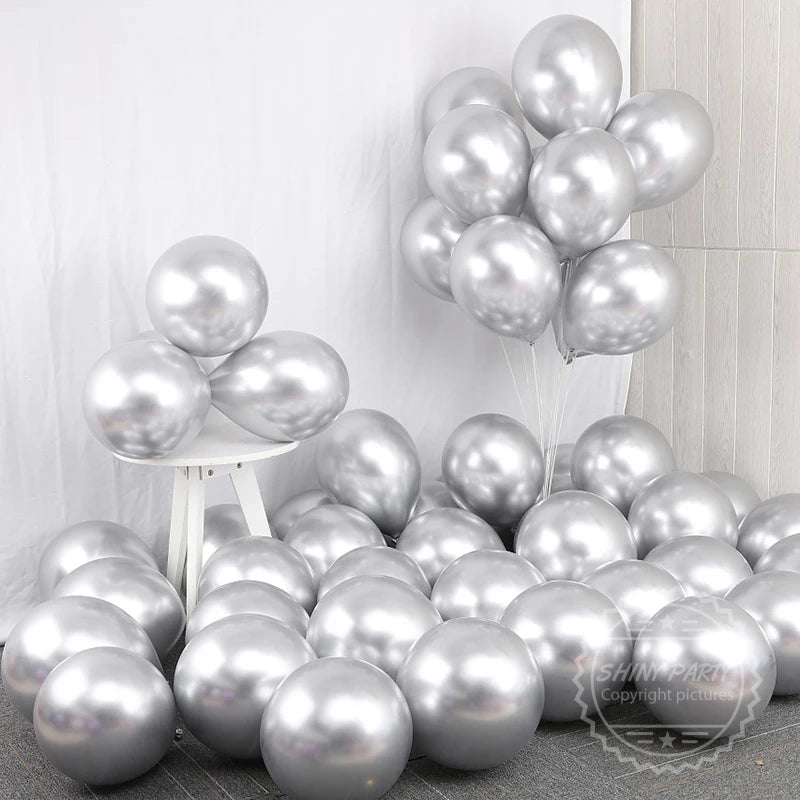 Colección de globos plateados y grises para decoración de pancarta de cumpleaños