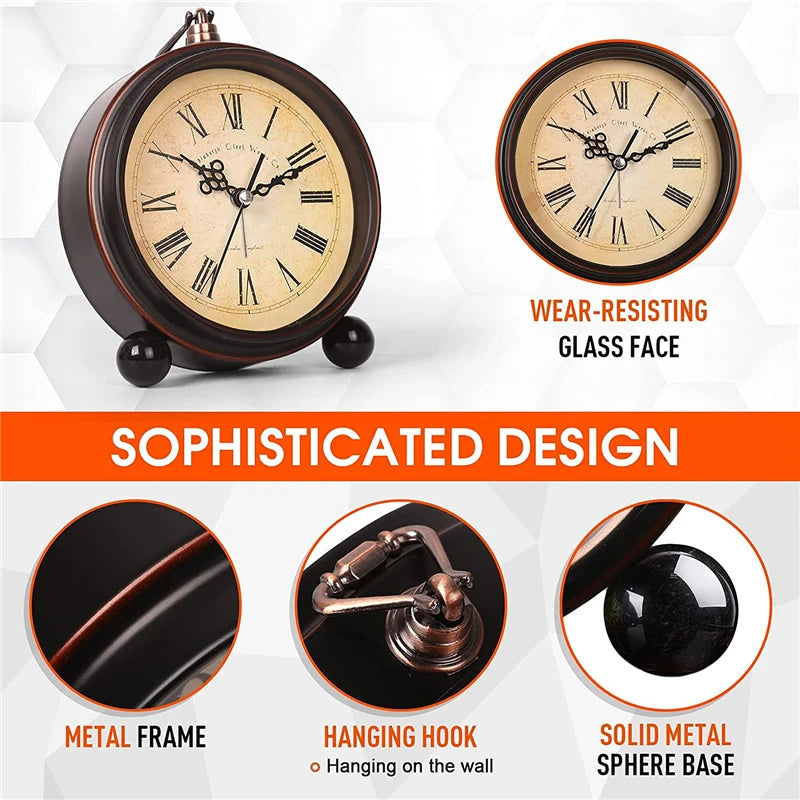 Vintage metal battery alarm clock night light with a glass face and solid metal sphere base