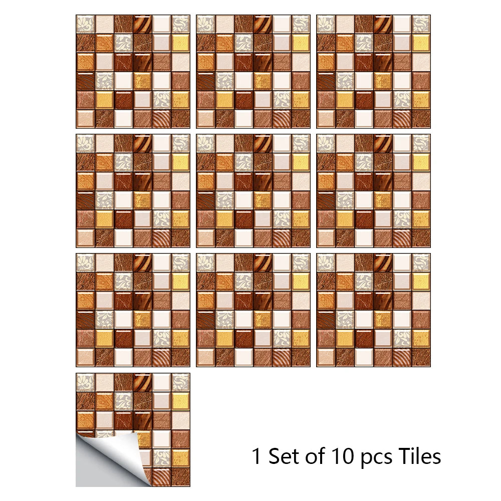 A set of ten square mandala tiles in various earth tones and metallic accents for decorative wall art