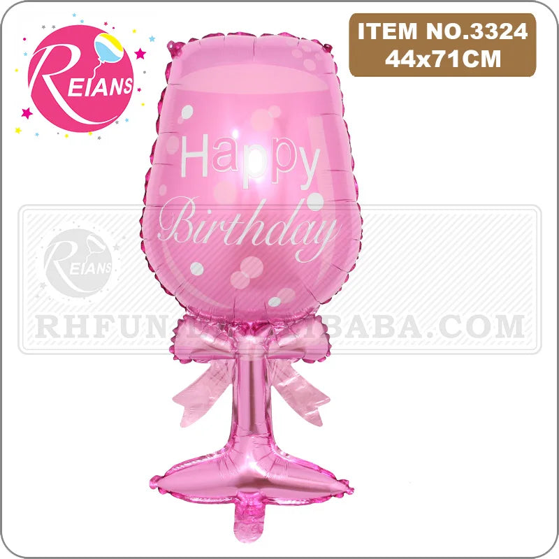 Pink balloon with Happy Birthday text and a pink ribbon
